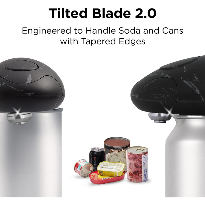 Електричний консервний нож для кухні Mama V2 - Покращене лезо відкриває будь-яку форму банки, консервний ніж без гострих країв, гігієнічний, компактний та бездротовий - Marble Black