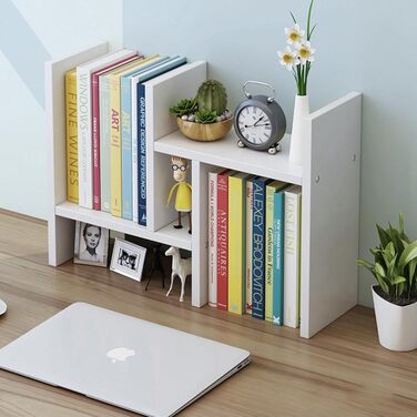 Регульована настільна полиця powerking, дерев&39яна книжкова полиця, органайзер для зберігання на столі, стійка для полиць, розширювана подвійна H-подібна книжкова полиця, білий колір 2432-білий