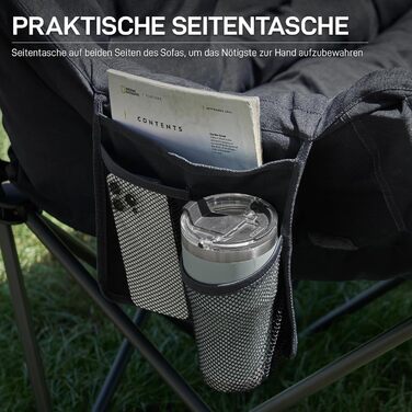 Складаний кемпінговий стілець EVER ADVANCED, ширина 145 см, для 2 осіб, розкладний диван, вантажопідйомність 400 кг, товсто м&39який розкладний стілець, 2-місний, висока спинка, надзвичайно широкий, для використання на вулиці, в саду, на балконі, в приміщ