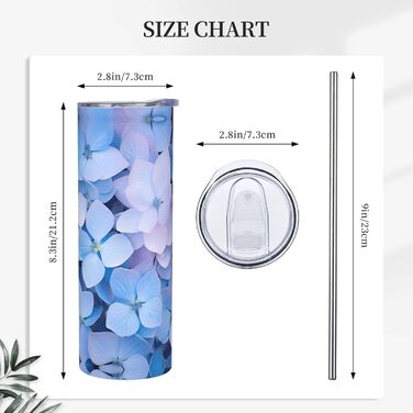 Кухоль з прямою трубочкою, принт гортензії, дорожній кухоль, підходить для кемпінгу, офісу та дому, 590 мл