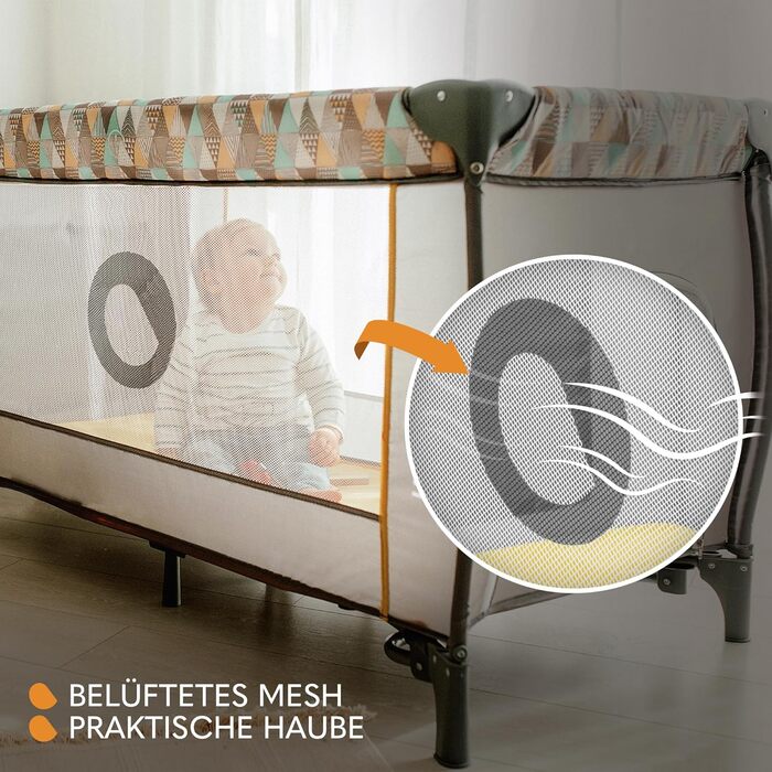 Дитяче ліжечко Lionelo Sven Plus 4-в-1 від народження до 15 кг, пеленальний килимок, москітна сітка, повітропроникні бічні стінки з боковим входом, сумка для перенесення, складне, бежевий латте, (1 упаковка)