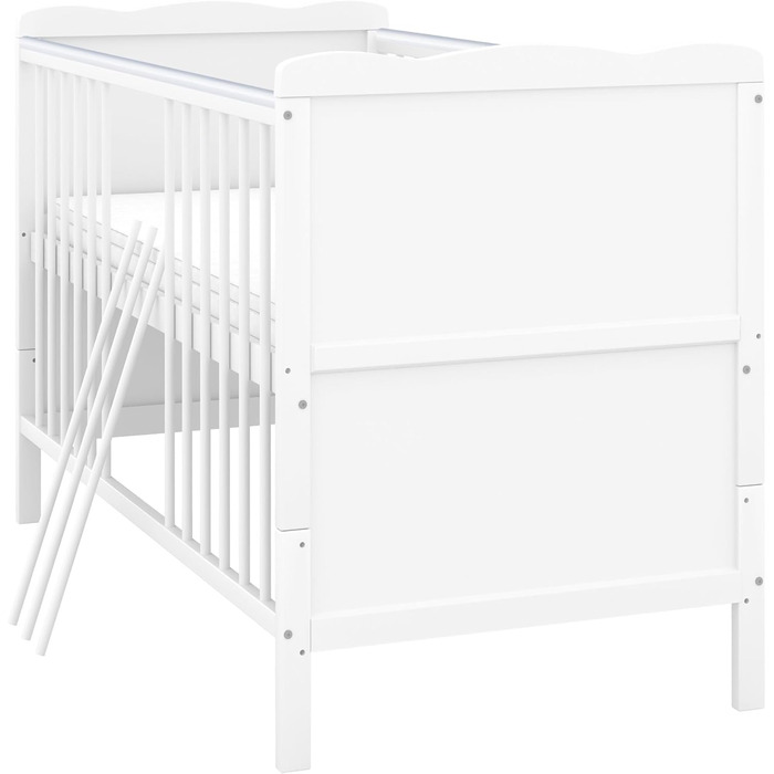 Дитяче ліжечко 70x140 біле, що трансформується в дитяче ліжко Jack з шухлядою