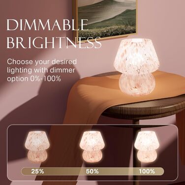 Приліжкова лампа &quotГриб&quot, світлодіодна настільна лампа з регульованою яскравістю, декоративні настільні лампи для вітальні/спальні, керамічна основа, скло, маленький нічник (трояндовий), ніжно-рожевий