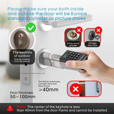 Підходить для дверей товщиною 50-100 мм, 65 Waterproof Electronic Door Lock with RFID card and APP