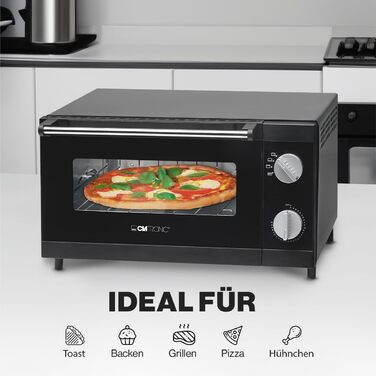 Клатронічна піч для піци 12-літровий простір для випічки Міні піч для гриля та запікання Духова шафа з верхнім і нижнім нагріванням Міні-піч з таймером на 60 хвилин Духова шафа маленька з деком для випікання МПО 3520