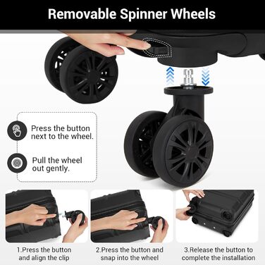 Компактний ручний багаж KONO з від'ємними колесами, 40x30x20 см (без коліс). Легкий борт-валіза з ABSPC для Ryanair, EasyJet & Eurowings (Чорний) 40x30x20 см - Ryanair Чорний