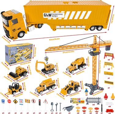6 Mini Construction Vehicles, Crane Toy for Children (Yellow), 6 Mini Construction Vehicles, Crane Toy for Children (Yellow)