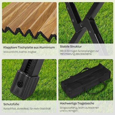 Складаний кемпінговий стіл WOLTU, легкий алюмінієвий складаний стіл, невеликий садовий стіл, регульований по висоті пікніковий стіл, з сумкою для зберігання, вантажопідйомність 50 кг, стіл для балкону або саду, дерев&39яний вигляд