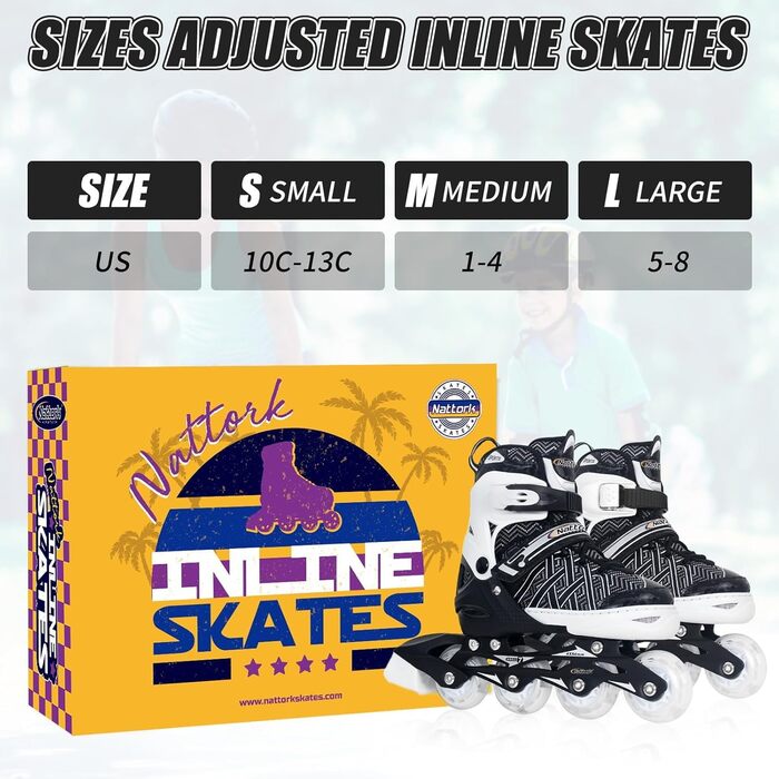 Регульовані роликові ковзани Nattork для хлопчиків-малих з колесами, що світяться - дитячі роликові ковзани для початківців середнього розміру (32-36) чорного кольору