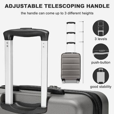 Валіза KONO, ручна поклажа, легка тверда оболонка, з замком TSA та подвійними обертовими колесами для подорожей та бізнесу, 55x35x22 см, сіро-сіра M (55 x 35 x 22 см)