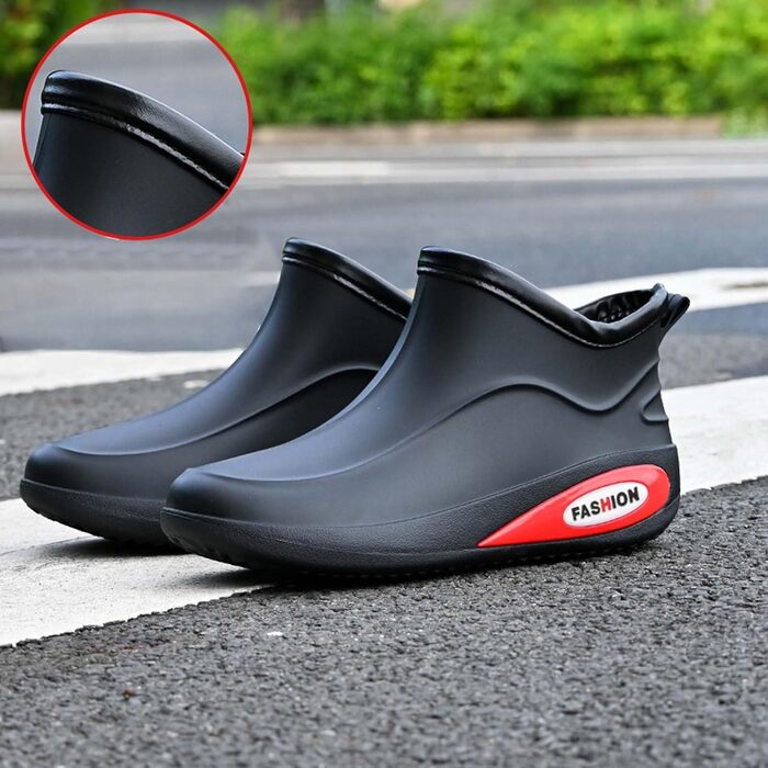 Чоловічі гумові черевики, короткі нековзні водні чоботи, модні гумові чоботи, гумове взуття, робоче коротке водне взуття, розмір 43 EU, чорний