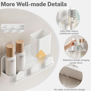 Тримач зубної щітки електрична зубна щітка, підставка чашки для зубної щітки без свердління, самоклеюча настінна підставка для зубної щітки з 3 чашками для зубних щіток, для різних зубних щіток, зубних паст і гребінців