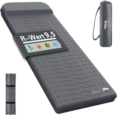 Килимок для сну HiiPeak R-value 9.5 надзвичайно теплий кемпінговий матрац з подушкою, ізольований пінопластовий надувний матрац для зими та літа, зручний килимок для сну для кемпінгу, активного відпочинку на свіжому повітрі, походів та наметів, сірий