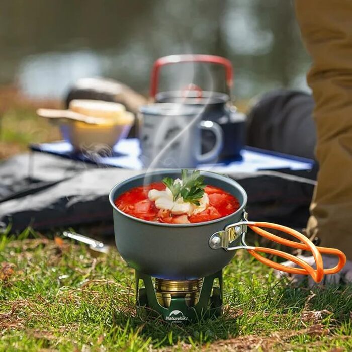 Набір посуду для кемпінгу, портативний, ультралегкий. Складаний посуд каструля, сковорода для туризму, походів та пікніків. Великий об'єм, помаранчевий колір.
