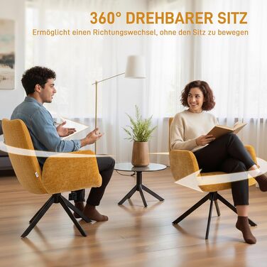 Обертове крісло HOMCOM, крісло для відпочинку з підлокітниками, імітація вовни та льону, сучасне м&39яке крісло з ґудзиками, сталеві ніжки, для вітальні, спальні, жовтий