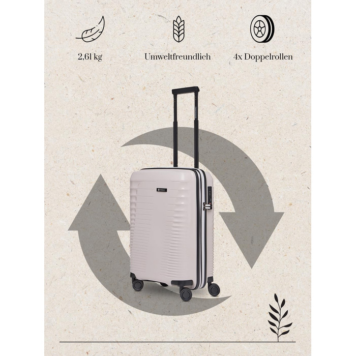 Еко-версія валізи на колесах для ручної поклажі Компактний борт-кейc 40 x 22 x 55 см з розширенням від 44 до 50 літрів Ультралегкий, всього 2,61 кг, бежевий колір