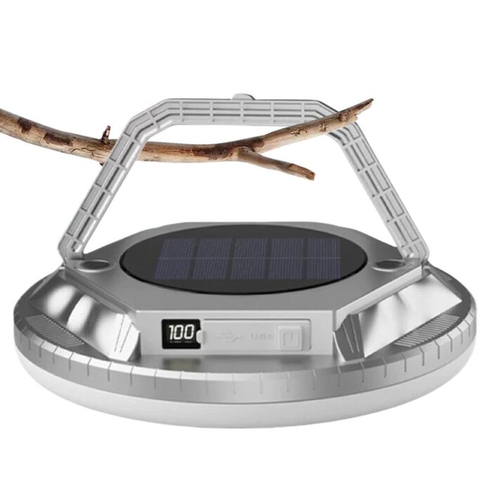 Портативний ліхтар, сонячна лампа для намету 1600 люмен, водонепроникна лампа для намету, для використання на вулиці, у саду, на подвір&39ї, на патіо, на балконі, для походів, для бекпекінгу, сріблястий