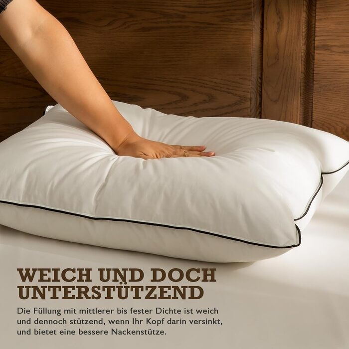 Пухова подушка BPC Down Pillow 40x80, 2 шт., розкішна серцевина з пера та пуху, оточена поліестером та 100 органічною бавовняною тканиною, м&39яка подушка для сну середнього розміру, подушка 40x80 см (2 шт.), біла