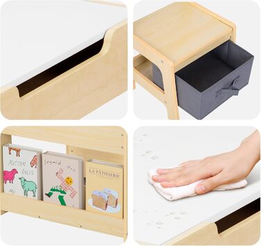 Дитячий стіл OOOK 4-в-1 з 2 стільцями, комплект дитячого столу та стільців, робочий стіл з дошкою для гри в білі та чорні дошки, шухлядою для зберігання та книжковою полицею, комплект дитячих сидінь для дитячих кімнат та ігрових кімнат