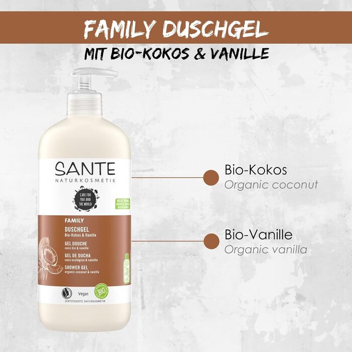 Гель для душу SANTE Naturkosmetik Family, 950 мл, Кокос та Алое