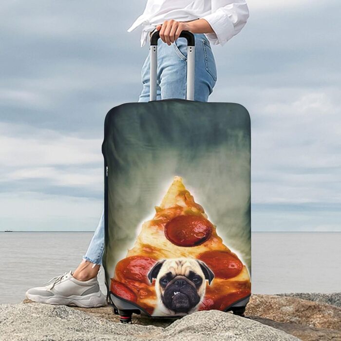 Кумедні мопси, захисний чохол для валізи Піца з песиком, міцний захист для валіз розміром 45.7 - 81.3 см, розмір XL, чорний, екстра-великий
