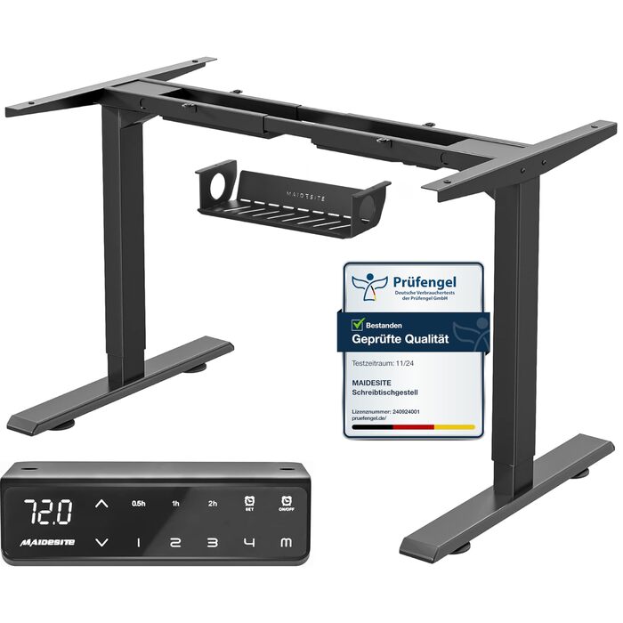 Електричний стіл MAIDeSITe з регульованою висотою, 2 потужними двигунами, регульованою висотою рамою столу з 2-секційними ніжками, 4 налаштуваннями пам&39яті та функцією захисту від зіткнень (чорний) 72-120 см Чорний