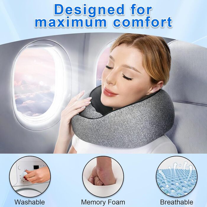 Регульована компактна Neck Pillow Airplane, ергономічна подушка для подорожей із затичками для вух, маска для очей, ящик для зберігання