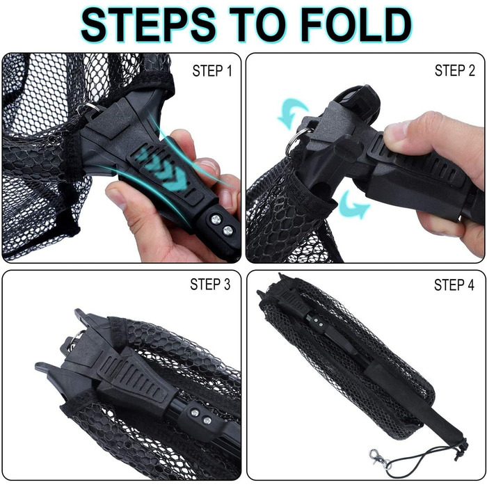 Підсак для риби Sougayilang, складний, розкладний, телескопічна штанга, міцний нейлоновий матеріал, безпечне ловлення або випускання риби, чорний - 115 см