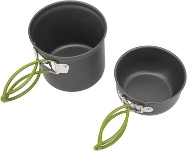 Набір для приготування їжі на кемпінгу, портативний набір посуду для кемпінгу з високоефективною плитою потужністю 3000 Вт, каструлі з харчового алюмінію для походів, піших прогулянок та приготування їжі на свіжому повітрі, зелена ручка