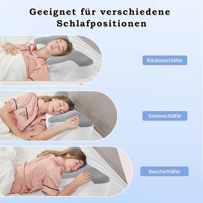 Ортопедична подушка, подушка з піни з ефектом пам&39яті, подушка для підтримки шиї для полегшення болю в шиї, дві висоти, ергономічна подушка для сну на спині, боці та животі, 64x414 см