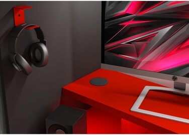 Дитяче двоярусне ліжко з ігровим столом в антрацитовому та червоному кольорах