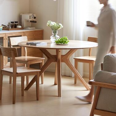 Обідній стіл з масиву дуба, круглий стіл 120 см, без шпону, сучасний кухонний стіл, круглий обідній стіл, міцний, обідні столи для 4-6 осіб, 120x120x74,8 см, натуральний колір