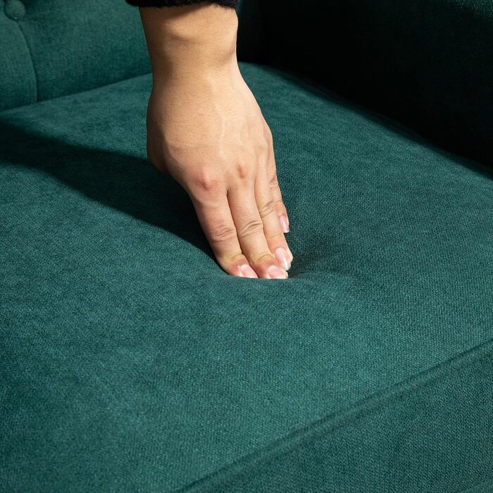 Крісло HOMCOM, крісло з відкидною спинкою та подушками, з м&39якою оббивкою, висока спинка, дерев&39яні ніжки, розслаблююче крісло для вітальні, спальні, темно-зелена тканина з імітацією льону