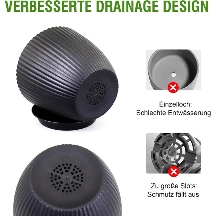 Набір з 8 квіткових горщиків з блюдцями, 19/17,5/16,5/16/14/13/11,5/10 см, пластикові кашпо, гідропонні горщики, набір квіткових горщиків, ідеально підходить для кімнатних та балконних садів, чорний 19/17,5/16,5/16/14/13/11,5/10 см, чорний