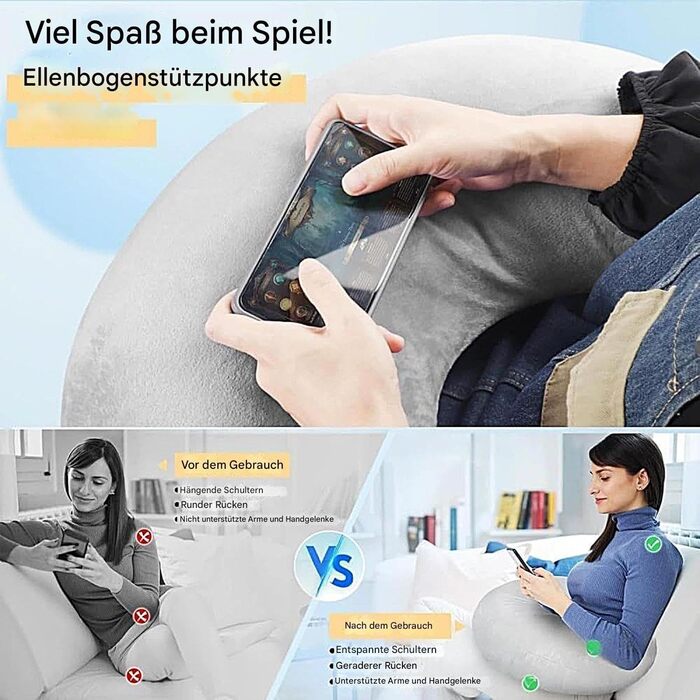 Ергономічна подушка Crealis, в&39язана гачком подушка, опорна подушка, подушка для рук, в&39язана подушка для підтримки, ігрова подушка - ваш союзник комфорту для творчих моментів, читання та ігор, для ліжка та дивана, сірий