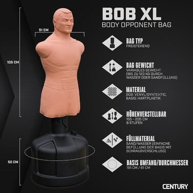 Боксерський манекен Century Original BOB XL - Регульована по висоті та автентична вінілова шкіра - від 152 до 208 см Регульована п