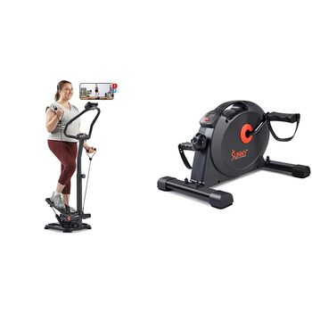 Комплект для фітнесу Sunny Health & Fitness смарт-мінівелотренажер для рук і ніг степпер 2-в-1 з еспандерами та поручнем, низькоімпактне кардіо, регульований, до 150 кг