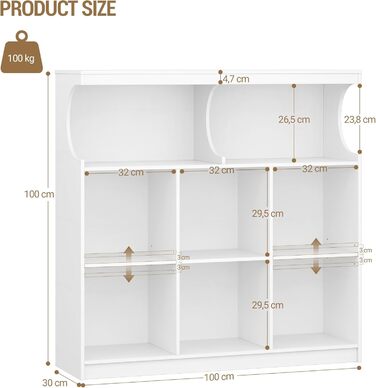 Книжкова полиця Hzuaneri, 8-полицьова книжкова шафа, полиця для зберігання, офісна полиця, окремостояча полиця для спальні, вітальні, кабінету та офісу 30 x 100 x 100 см, біла BC33203X