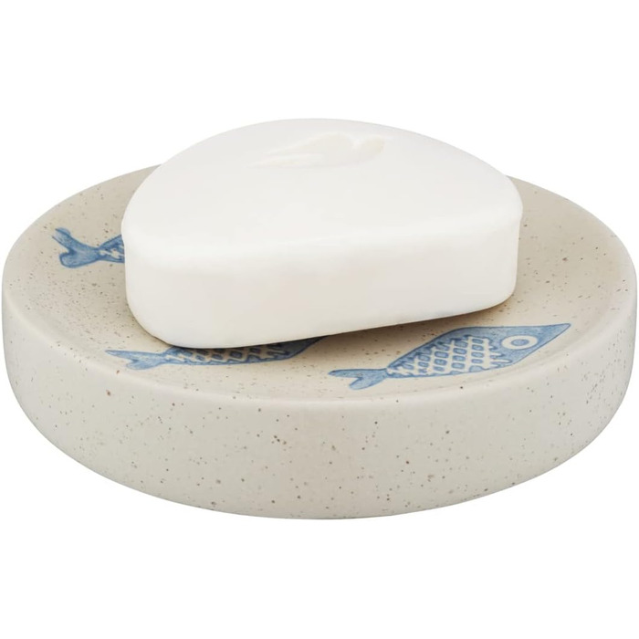 Мильниця WENKO Mod. Аквамарин, мильниця для зберігання ручного мила з тонкої кераміки матово-білого кольору з синім, морський пейз