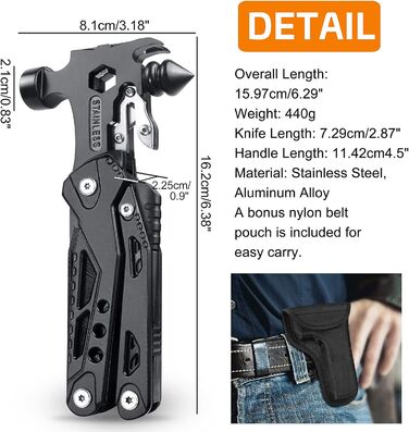 Подарунки для чоловіків, кишеньковий молоток 37 в 1 з набором багатофункціональних інструментів зі сніжинкою, багатофункціональні