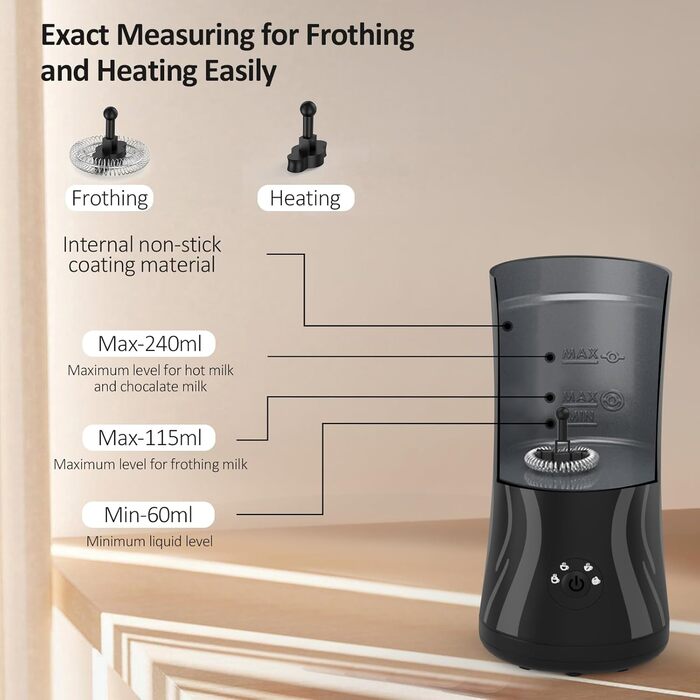 Піноутворювач для молока електричний 4 в 1 для гарячого та холодного молока Гарячий шоколад Тепле молоко Антипригарне покриття 600