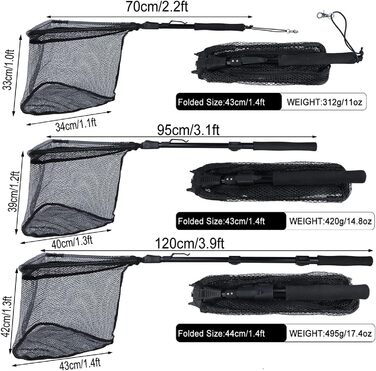 Сачок для риби, сітка для риби, сітка для риби, сітка для риби, складна, телескопічна сітка для риболовлі, лопата з ручкою, знаряддя для риболовлі, сітка для занурення 70/95/120 см