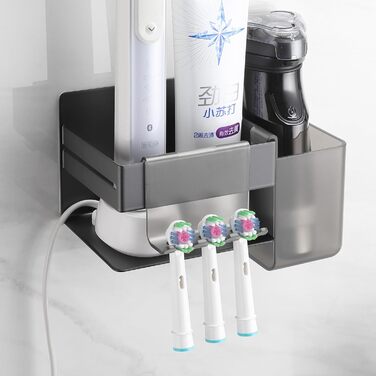 Тримач для зубної щітки OETAMS Тримач для електричної зубної щітки з 2 аксесуарами для ванної кімнати, тримач для зубної щітки з нержавіючої сталі Настінний самоклеючий тримач для зубної щітки Чорний тримач для насадок для щіток без свердління