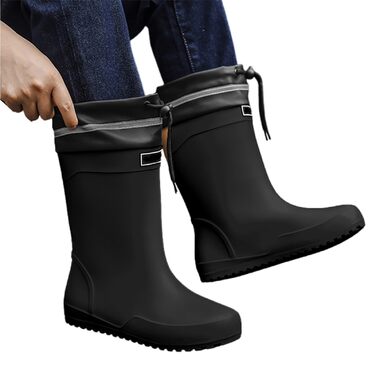 Жіночі гумові чоботи середньої висоти, широкі, для походів, літні чоботи, нековзні, унісекс, гумові чоботи до щиколотки, чоботи для верхової їзди, водонепроникні, легкі, чорні, 41/EU