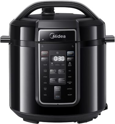 Мультиварка-скороварка Midea 6л, 9-в-1 (14 функцій) рисоварка, йогуртниця, slow cooker, sous vide, пароварка, варилка для макаронів, чаша з нержавіючої сталі, чорна