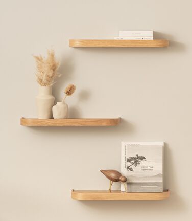 Набір настінних полиць Kazai. Toke 3 підвісні полиці зі шпону справжнього дерева Плаваюча дерев&39яна полиця як настінна прикраса та місце для зберігання у ванній кімнаті, вітальні, кухні, спальні тощо Дуб 47 см x 13 см (комплект з 3 шт.)