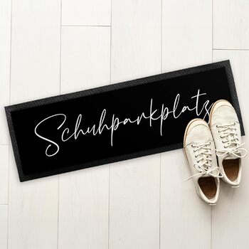 Декоративний килимок для дверей True Statements 120x40 см з написом Парковка для взуття - Надзвичайно тонкий килимок для дверей з нековзною підкладкою та велюровою поверхнею - Декоративний килимок для коридору та дому - Подарунок на новосілля Парковка для