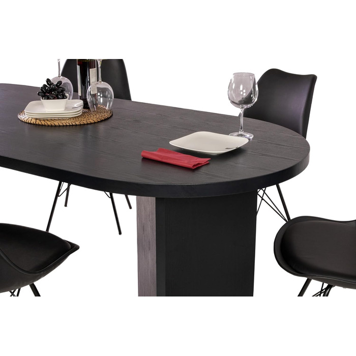 Обідній стіл SAM Ovi 204 x 90 см Деревина чорного кольору Стільниця товщиною 40 мм V-подібні ніжки Овальний обідній стіл з прямими краями Дерев&39яний обідній стіл Дерев&39яний обідній стіл 204 x 90 см Чорний