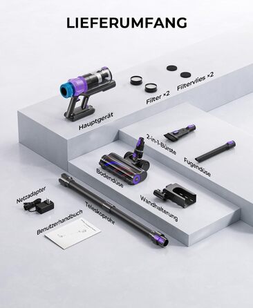 Акумуляторний пилосос Redkey P9 Pro 68КПа/650Вт/80хв, бездротовий пилосос з LED-дисплеєм, антизаплутувальною щіткою, настінною зарядкою та 8-рівневою фільтрацією для твердих підлог, килимів, шерсті тварин та авто