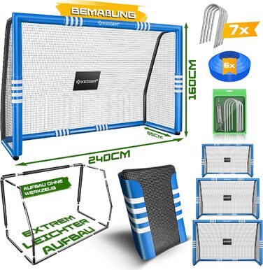 Футбольні ворота KESSER для саду, міцні тренування на свіжому повітрі, тренування зі стрільби, сітка, стійка до ультрафіолету, сталева рама з підкладкою, анкерні кріплення для землі, повітряний насос, конуси, монтажні аксесуари для дітей та дорослих, 240 
